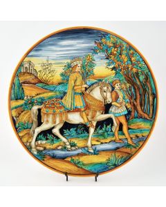 Italian wall plate featuring a Renaissance-style portrait of The Wise Man handmade by Francesca Niccacci in Deruta