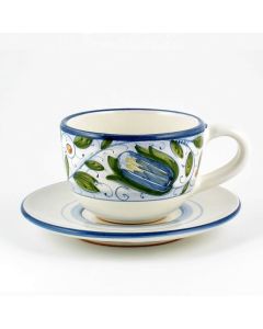 Italian tea cup and saucer from the Venezia collection handmade by Ceramiche Rampini in Gubbio, Italy
