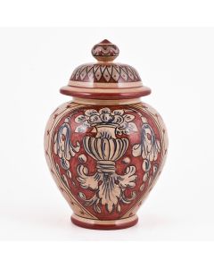 Italian red and cream jar potiche handmade by Ceramiche Magnanelli in Gubbio, Italy