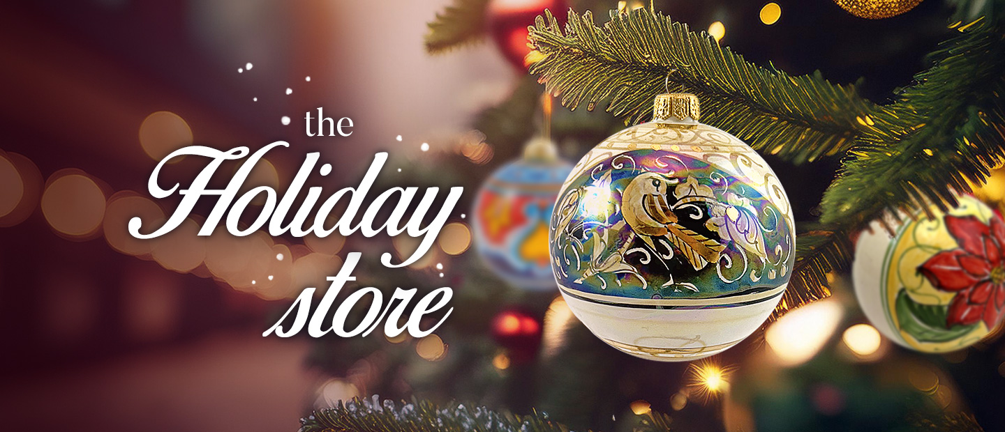 Christmas Store: image features handmade Sicilian Moorish heads and a ceramic Christmas tree